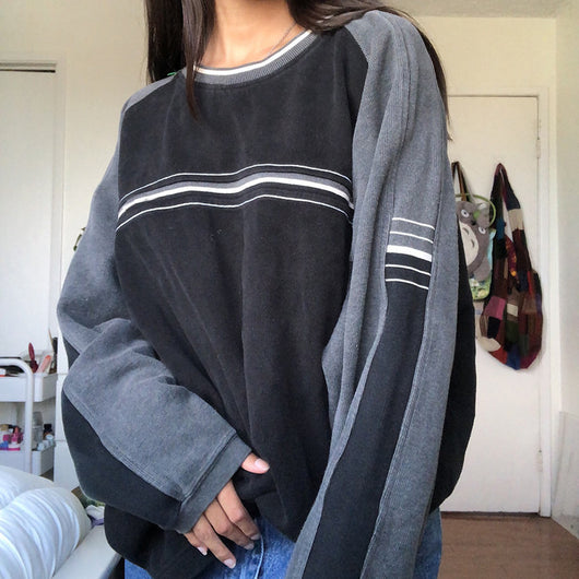 Blusa Suéter Patchwork Manga Larga Cuello Redondo Oversize para Mujer