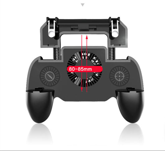 Black 3-in-1 phone gamepad with blue cooling fan, trigger buttons, and ergonomic grips for mobile gaming. - Image 9