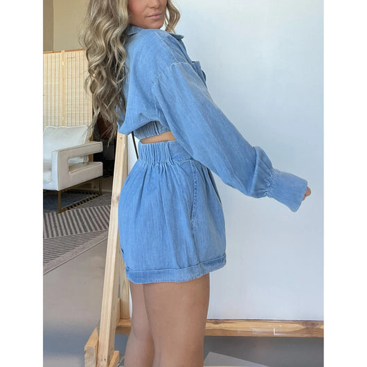 Camisa Denim Mujer Escote en V Manga Larga Premium - Image 5