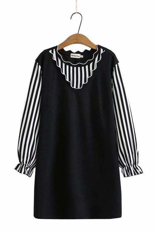Vestido Largo Bicolor Manga Larga Primavera Talla Grande - Image 7