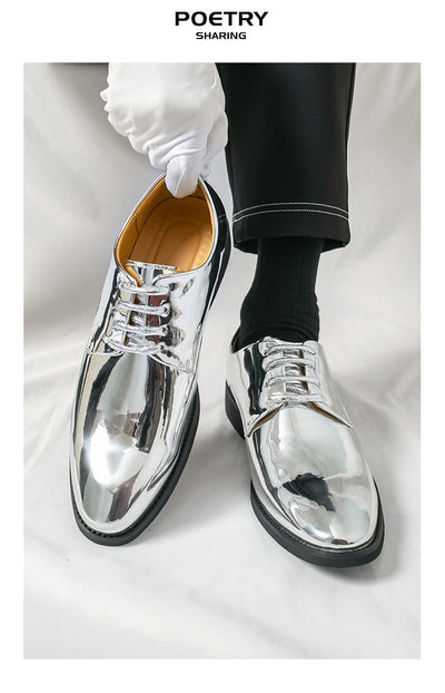 Zapatos de Cuero Brillante con Punta Afilada Estilo Británico para Hombre - Image 17