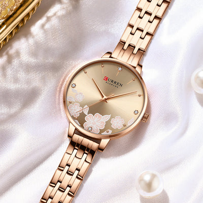 Reloj de Cuarzo para Mujer con Correa de Acero y Diseño Floral - Image 3