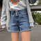 Shorts de Mezclilla Cintura Alta con Botones Múltiples y Corte Ancho para Mujer