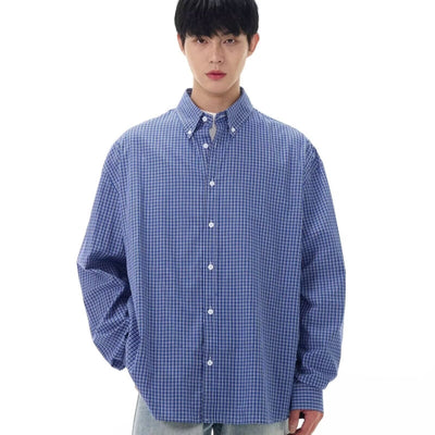 Camisa Clásica de Cuadros Azul Retro para Hombre