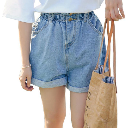 Shorts de Mezclilla Elástica Cintura Alta para Mujer - Estilo Verano Amplio y Cómodo - Image 2