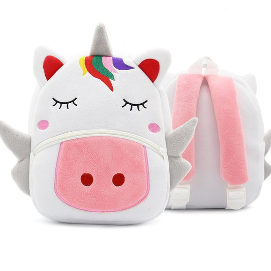 Mochila Escolar Infantil Arcoíris con Diseño Cartoon y Material Suave Peluche