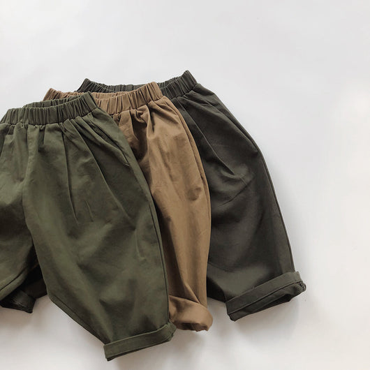 Pantalones Casuales Infantiles de Color Sólido con Cintura Elástica Estilo Literario - Image 21