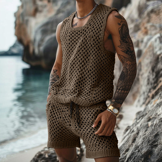 Conjunto Casual con Patrón Vertical - Camisa Slim Fit Manga Corta y Shorts - Image 8