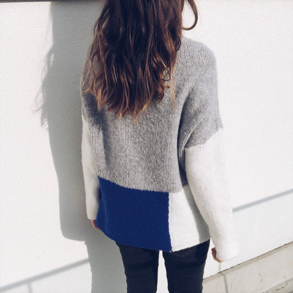 Blusa cuello redondo con bloques de color