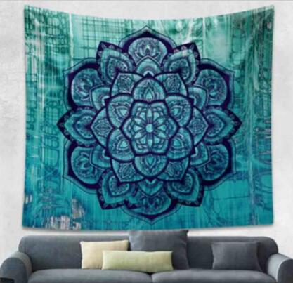 Tapiz Mandala Indio Verde Azul Floral - Manta Multiusos 210x150cm