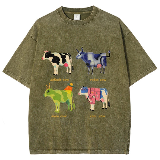 Playera Retro de Algodón con Estampado Divertido de Vaca para Hombre - Image 29