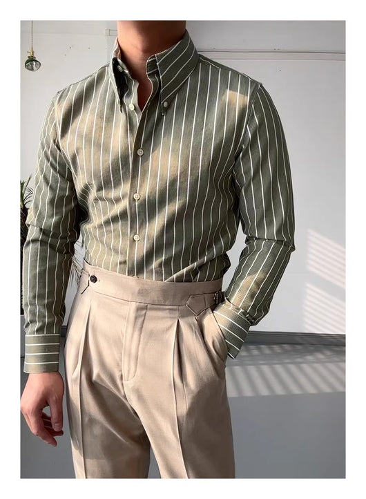 Camisa Casual de Negocios a Rayas Manga Larga para Hombre - Image 7