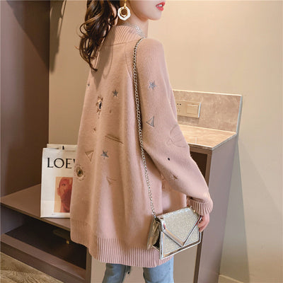 Cardigan Tejido con Bordado Occidental para Mujer - Estilo Relajado y Trendy - Image 2