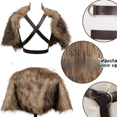 Traje Vikingo Completo con Capa, Chal y Botas de Lana Artificial - Image 4