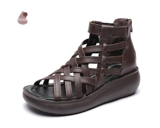 Sandalias Étnicas Retro con Cuña - Botas Tipo Sandalia de Cuero Genuino para Mujer - Image 14