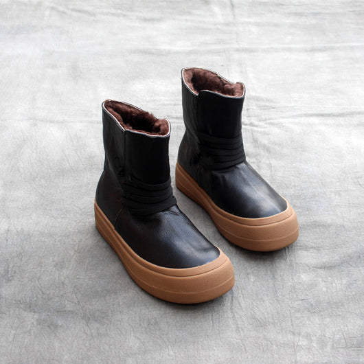 Botas de Cuero Genuino para Mujer con Punta Redonda Estilo Vintage - Image 11