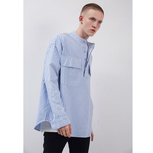 Camisa Holgada a Rayas Estilo Street FOG para Hombre - Manga Larga Hip Hop - Image 4