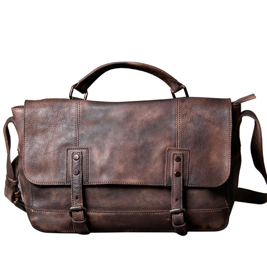 Bolsa Mensajero de Cuero Vacuno Envejecido - Estilo Retro Vintage