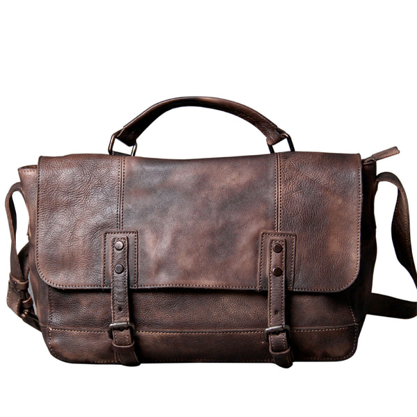 Bolsa Mensajero de Cuero Vacuno Envejecido - Estilo Retro Vintage