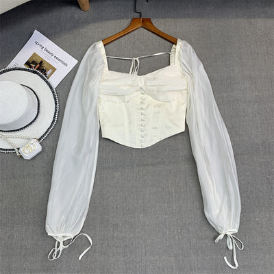 Blusa Cuello Cuadrado con Mangas Abullonadas Largas - Tela Francesa Ligera - Image 4