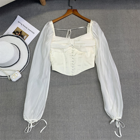 Blusa Cuello Cuadrado con Mangas Abullonadas Largas - Tela Francesa Ligera - Image 4