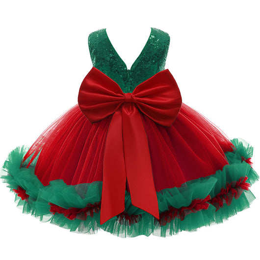 Vestido Navideño Infantil con Lentejuelas y Moño - Image 10