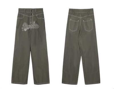 Jeans Rectos Mujer con Parche Bordado American Gothic y Orilla sin Rematar - Image 6