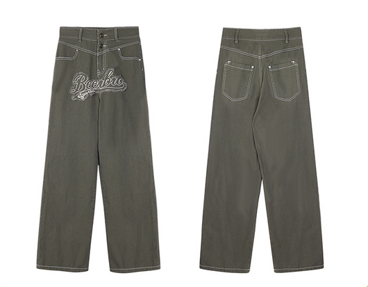 Jeans Rectos Mujer con Parche Bordado American Gothic y Orilla sin Rematar - Image 6