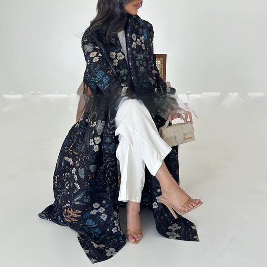 Cardigan Djellaba Étnico con Pliegues y Estampado - Capa Clásica de Moda - Image 75