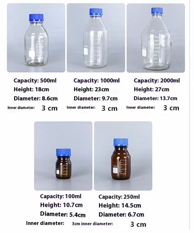 Botellas de Reactivo de Vidrio Oscuro con Tapa - 250ml, 500ml y 1000ml - Image 21