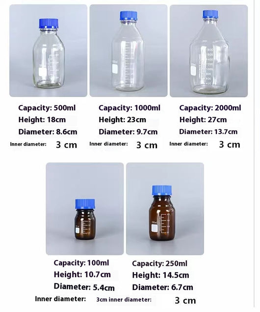 Botellas de Reactivo de Vidrio Oscuro con Tapa - 250ml, 500ml y 1000ml - Image 21