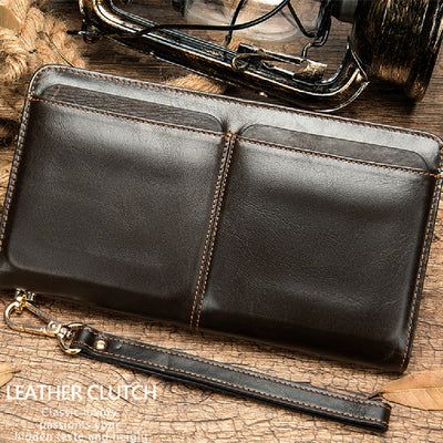 Cartera Larga Ejecutiva para Hombre Cuero Genuino Múltiples Compartimentos
