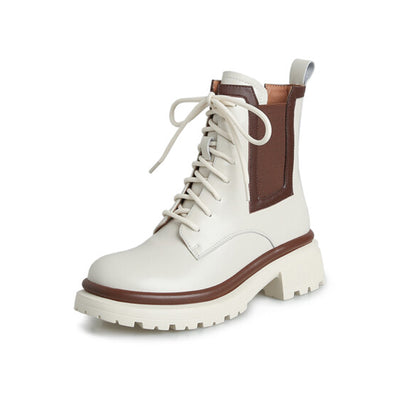 Botas de Tacón Medio Punta Redonda Bicolor - Image 11
