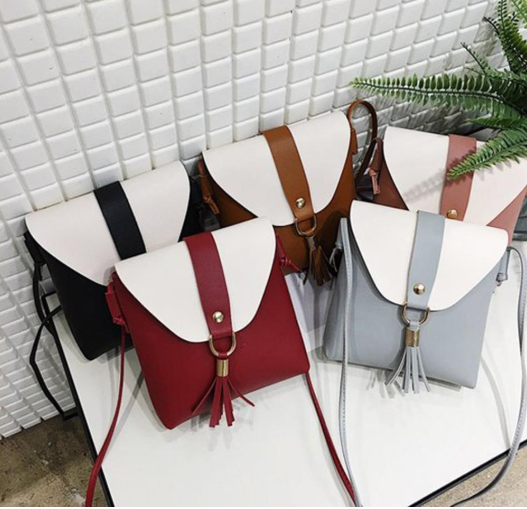 Bolso Bandolera Coreano con Contraste de Colores en Cuero PU Suave