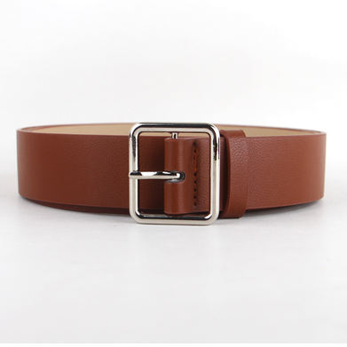 Black faux-leather women's belt with a shiny gold-tone round pin buckle, displayed on a white background. - Image 6