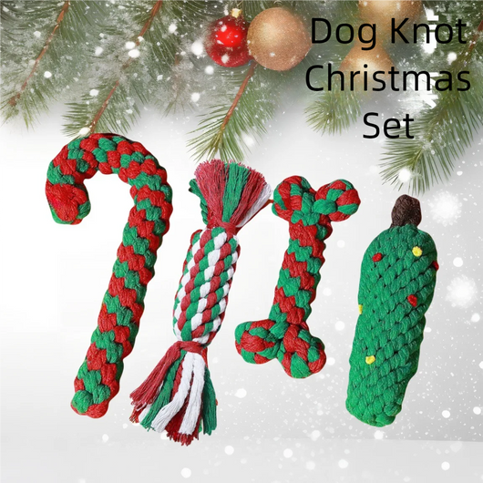 Juego de Juguetes Navideños de Cuerda para Perros - Mordedor Resistente y Limpiador de Dientes