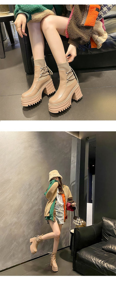 Botas Martin Estilo Británico con Suela Gruesa y Tejido para Mujer - Image 22