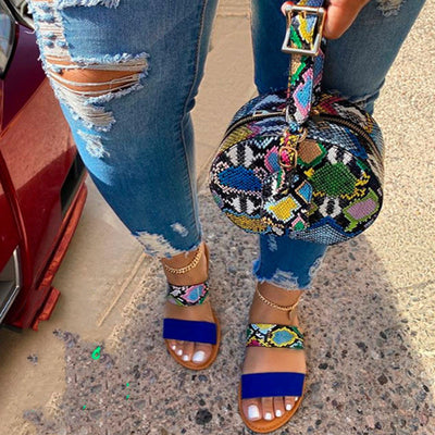 Sandalias Planas Mujer con Diseño Hueco y Bolsa Frontal
