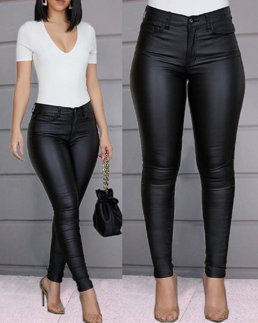 Pantalones Casuales Elásticos de Color Liso para Mujer - Image 4