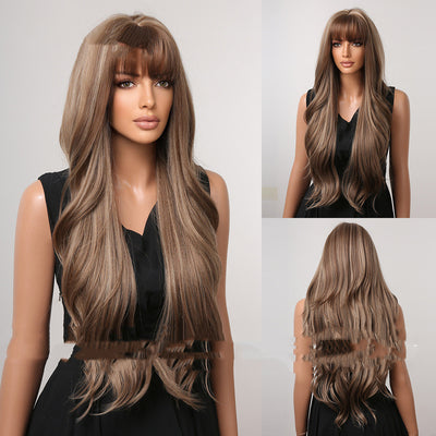 Peluca Larga Ondulada con Flequillo - Cabello Rizado Voluminoso