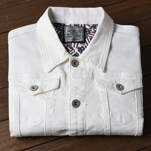 Chaqueta Vaquera Hombre Blanca Ajustada Estilo Coreano - Image 3
