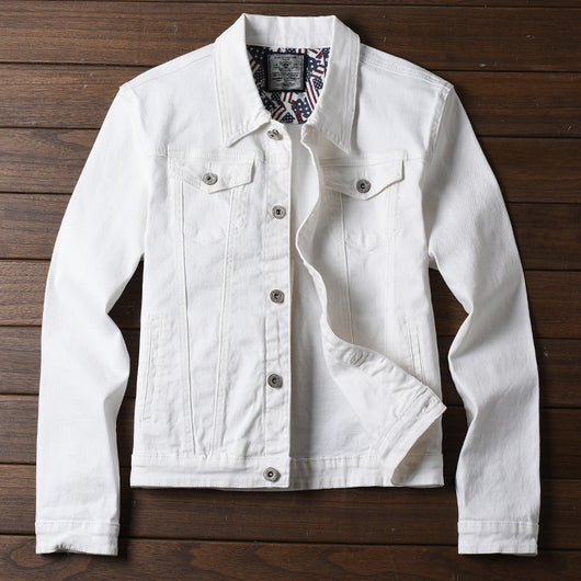Chaqueta Vaquera Hombre Blanca Ajustada Estilo Coreano