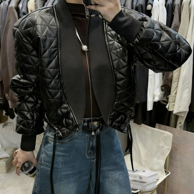 Chaqueta de Cuero PU Acolchada a Cuadros - Estilo Desenfadado y Cálido - Image 3