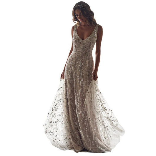 Vestido Largo Escote V Efecto Bronce - Image 15