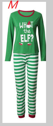 Green and white striped long-sleeve pajama set with "WHAT THE ELF?" graphic for family matching. - Image 8