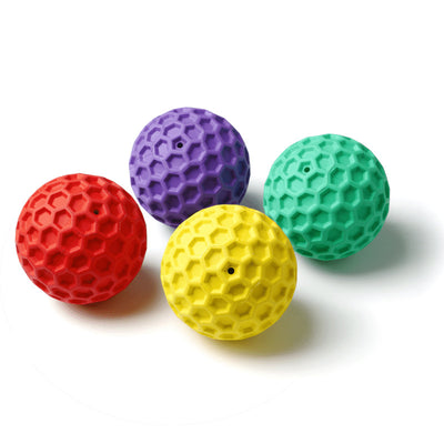 Four colorful pet chewing balls in red, purple, yellow, and green, featuring a honeycomb texture. - Image 2