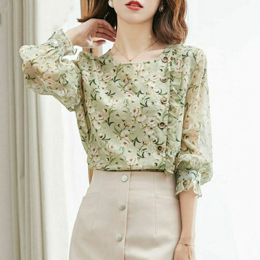 Blusa Larga Estampado Floral en Seda Sintética para Mujer - Image 10