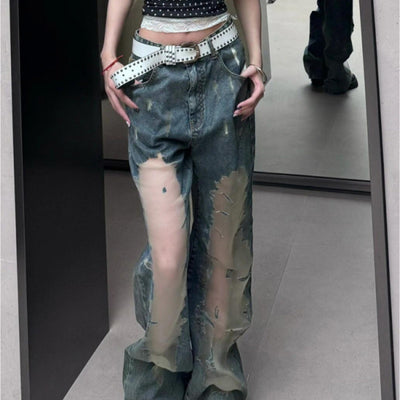 Jeans Rotos Vintage Lavado Desteñido con Detalles Calados para Mujer - Image 3