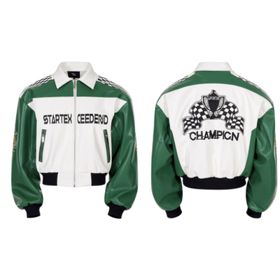 Chaqueta de Cuero para Motociclista con Letras Bordadas - Image 6