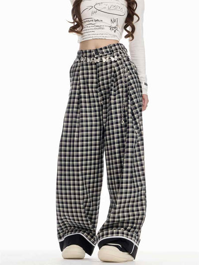 Pantalón Cuadros Mujer Cintura Alta Recto Holgado - Image 3